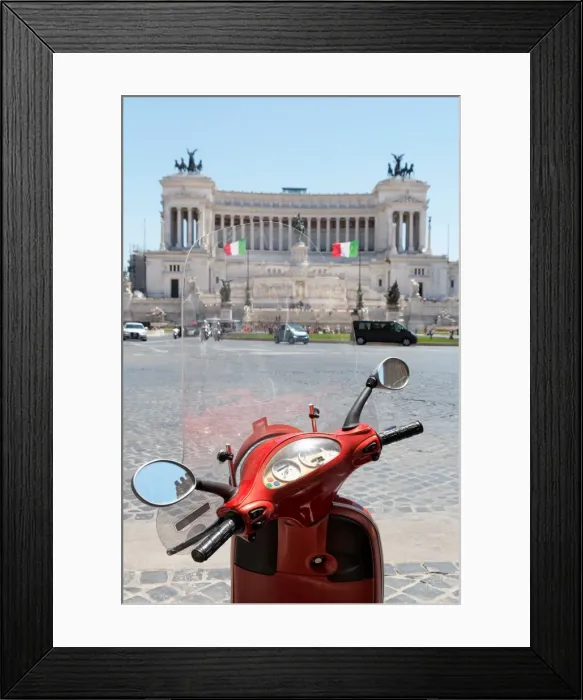 Framed Print : Scooter parked in Piazza Venezia with the Victor Emmanuel Monument, Rome, Lazio, Italy, Europe Framed Print : Scooter parked in Piazza Venezia with the Victor Emmanuel Monument, Rome, Lazio, Italy, Europe