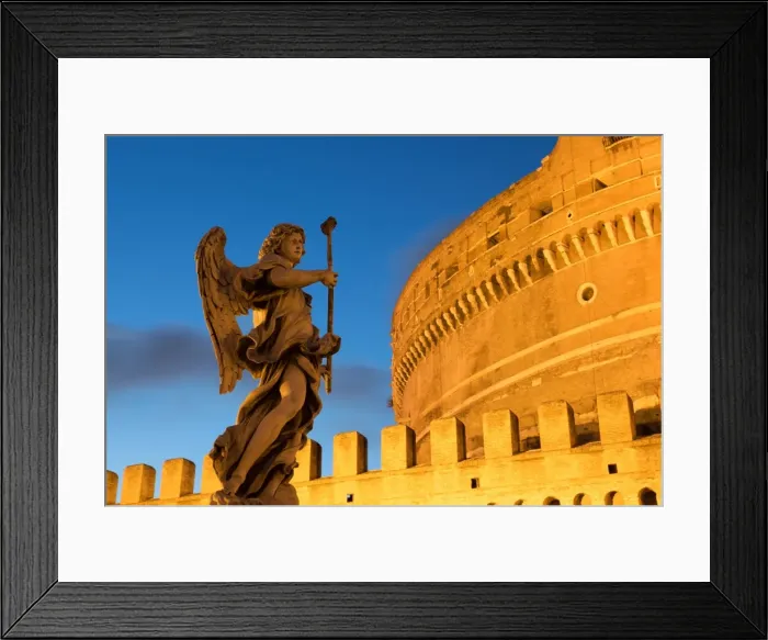 Framed Print : Angel statue on Ponte Sant Angelo bridge at dusk with Castel Sant Angelo, Rome, Lazio, Italy, Europe Framed Print : Angel statue on Ponte Sant Angelo bridge at dusk with Castel Sant Angelo, Rome, Lazio, Italy, Europe