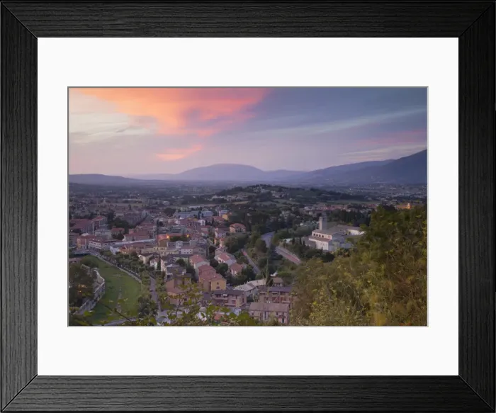 Framed Print : View of Church of St. Ponziano and Spoleto at sunset, Spoleto, Umbria, Italy, Europe Framed Print : View of Church of St. Ponziano and Spoleto at sunset, Spoleto, Umbria, Italy, Europe