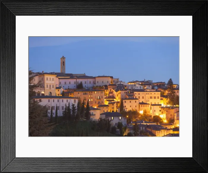 Framed Print : View of Spoleto at dusk, Umbria, Italy, Europe Framed Print : View of Spoleto at dusk, Umbria, Italy, Europe