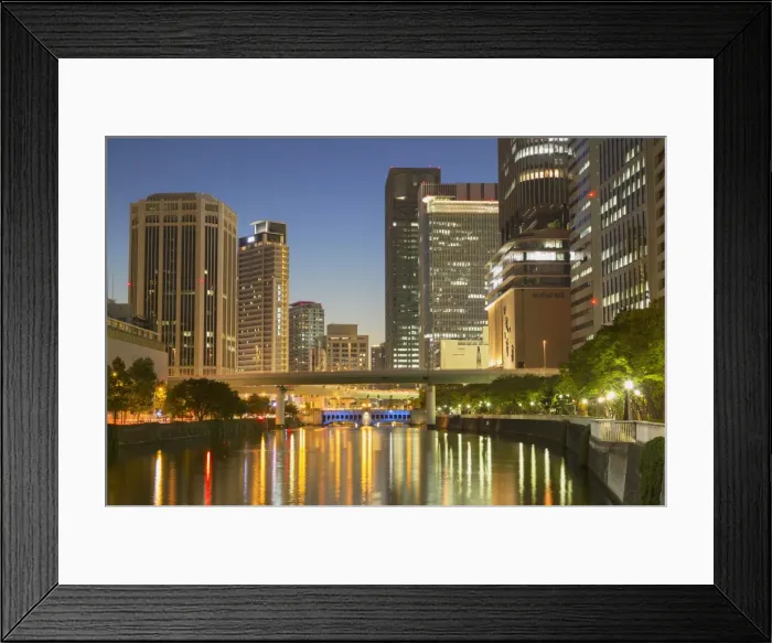 Framed Print : Skyscrapers on Nakanoshima Island at dusk, Kita, Osaka, Kansai, Japan, Asia Framed Print : Skyscrapers on Nakanoshima Island at dusk, Kita, Osaka, Kansai, Japan, Asia