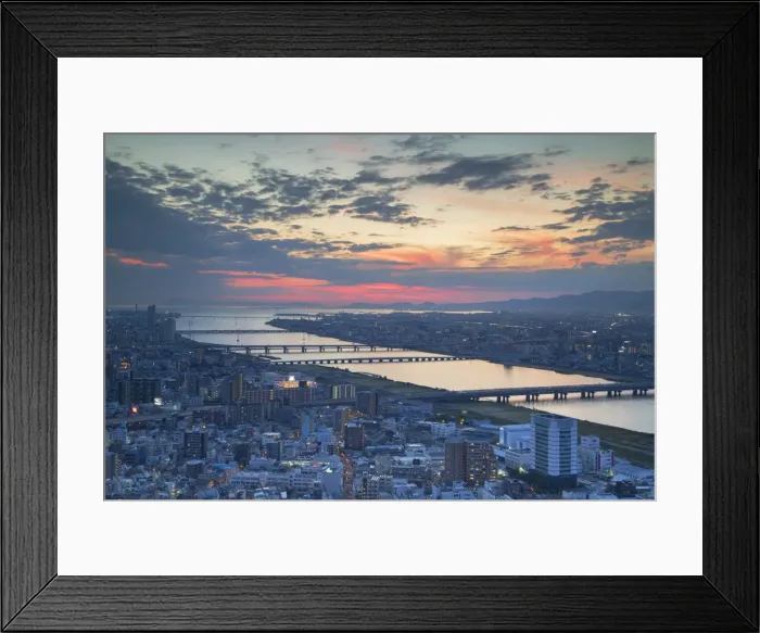 Framed Print : View of Yodo River and Osaka Bay at sunset, Osaka, Kansai, Japan, Asia Framed Print : View of Yodo River and Osaka Bay at sunset, Osaka, Kansai, Japan, Asia