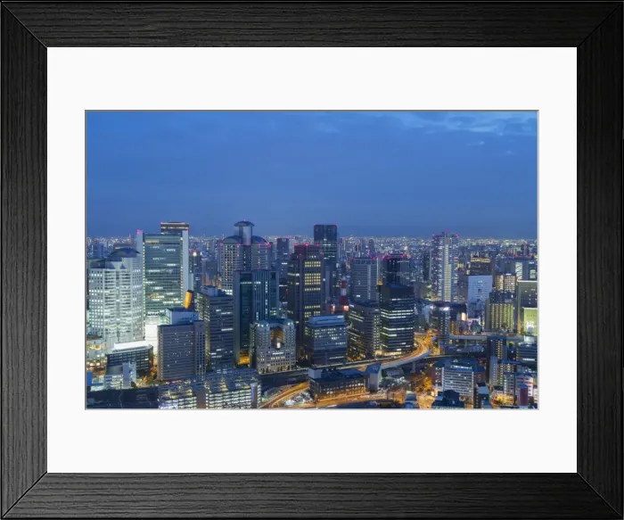 Framed Print : View of skyscrapers of Kita at dusk, Osaka, Kansai, Japan, Asia