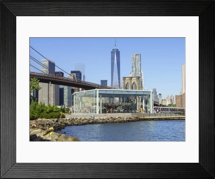 Framed Print : Janes Carousel in Brooklyn Bridge Park with Brooklyn Bridge and Lower Manhattan skyscrapers including One World Trade Center beyond, New York City, New York, United States of America, North America Framed Print : Janes Carousel in Brooklyn Bridge Park with Brooklyn Bridge and Lower Manhattan skyscrapers including One World Trade Center beyond, New York City, New York, United States of America, North America