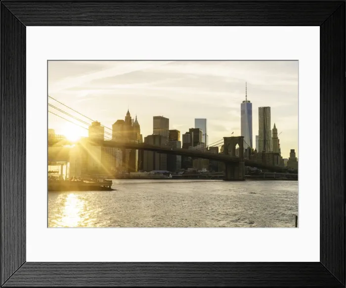 Framed Print : Brooklyn Bridge and Lower Manhattan skyline at sunset, New York City, New York, United States of America, North America Framed Print : Brooklyn Bridge and Lower Manhattan skyline at sunset, New York City, New York, United States of America, North America