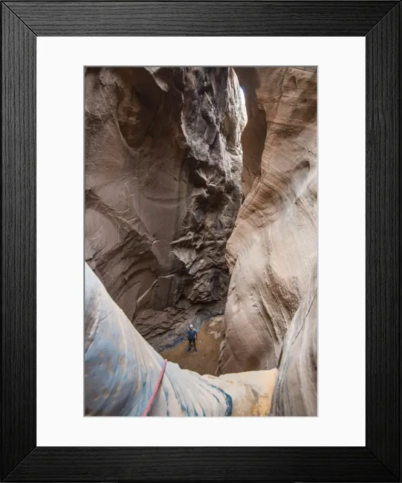 Framed Print : Man standing in a slot canyon after canyoneering, Moab, Utah, United States of America, North America Framed Print : Man standing in a slot canyon after canyoneering, Moab, Utah, United States of America, North America