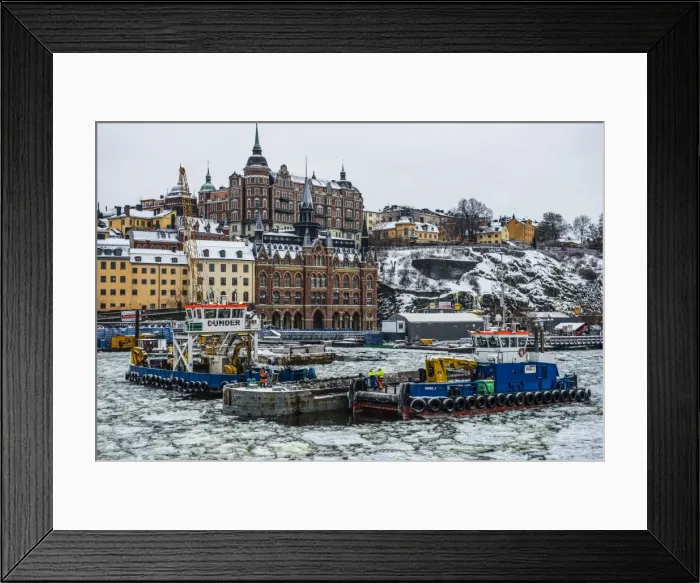 Framed Print : Frozen waterway in the old quarter of Stockholm, Sweden Framed Print : Frozen waterway in the old quarter of Stockholm, Sweden
