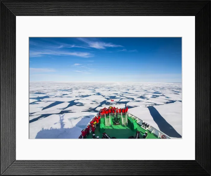 Framed Print : Expedition boat navigating through the pack ice in the Arctic shelf, Svalbard, Arctic Framed Print : Expedition boat navigating through the pack ice in the Arctic shelf, Svalbard, Arctic