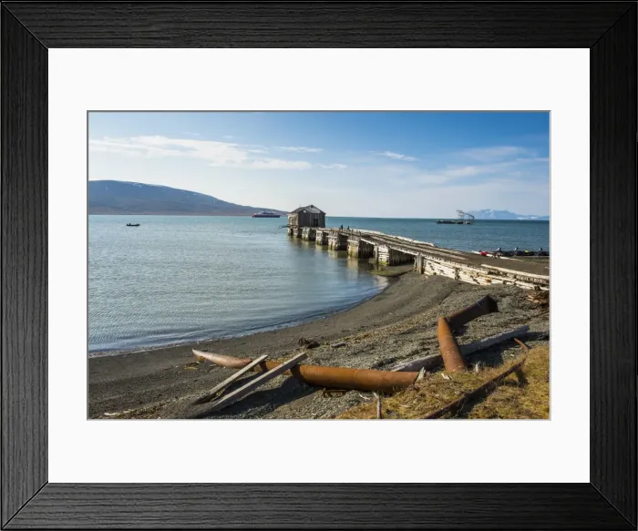 Framed Print : Wooden pier of the old Russian coalmine in Colesbukta, Svalbard, Arctic, Norway, Scandinavia, Europe Framed Print : Wooden pier of the old Russian coalmine in Colesbukta, Svalbard, Arctic, Norway, Scandinavia, Europe