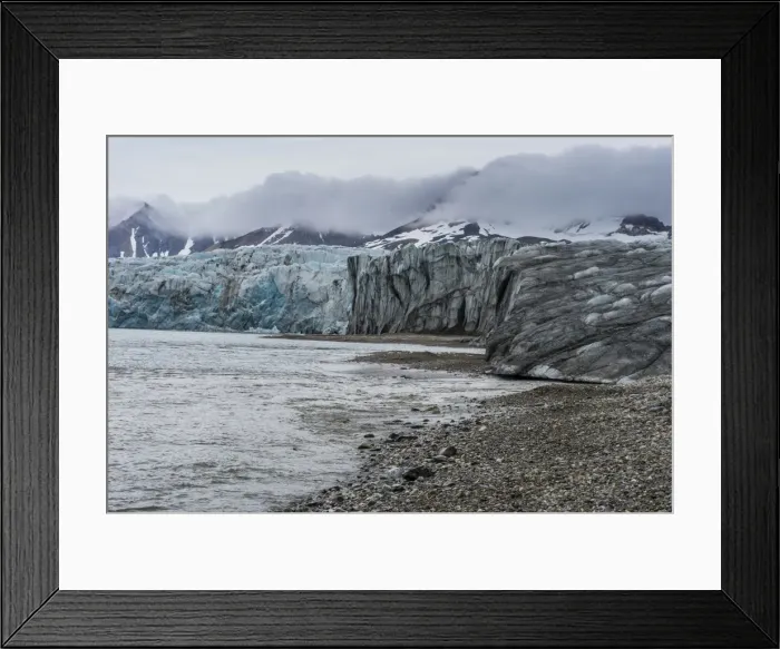 Framed Print : Gravel beach before a huge glacier in Hornsund, Svalbard, Arctic Framed Print : Gravel beach before a huge glacier in Hornsund, Svalbard, Arctic