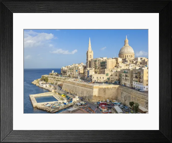 Framed Print : Valletta skyline with the dome of the Carmelite Church and St. Pauls Anglican Cathedral, Valletta, Malta, Mediterranean, Europe