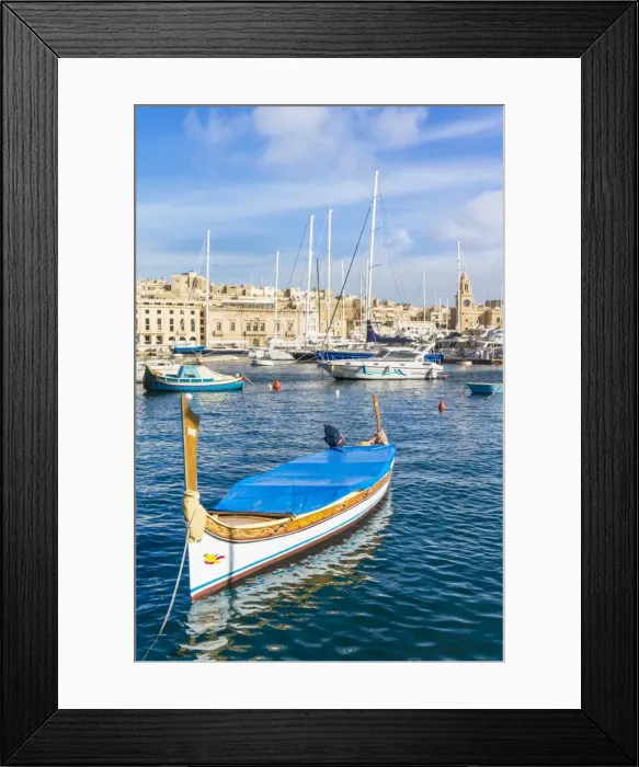 Framed Print : Vittoriosa waterfront marina and water taxi (Dghajsa), Dockyard Creek, Birgu The Three Cities, Valletta, Malta, Mediterranean, Europe Framed Print : Vittoriosa waterfront marina and water taxi (Dghajsa), Dockyard Creek, Birgu The Three Cities, Valletta, Malta, Mediterranean, Europe