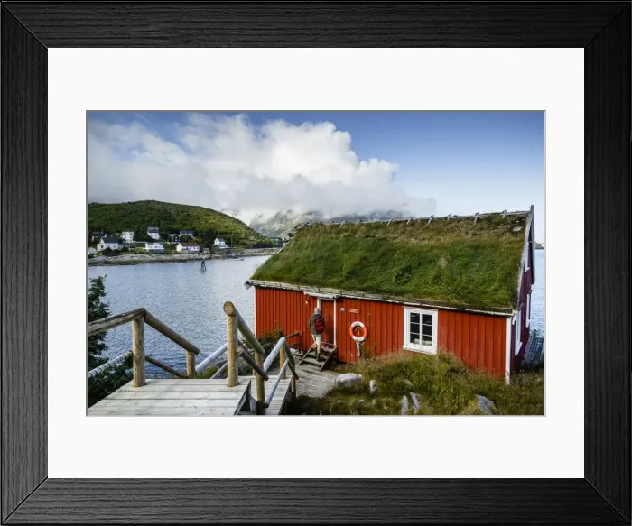 Framed Print : Traditional fishing cabin converted to a hotel, Reine Rorbuer hotel in Reine, Lofoten Islands, Arctic, Norway. Scandinavia, Europe Framed Print : Traditional fishing cabin converted to a hotel, Reine Rorbuer hotel in Reine, Lofoten Islands, Arctic, Norway. Scandinavia, Europe