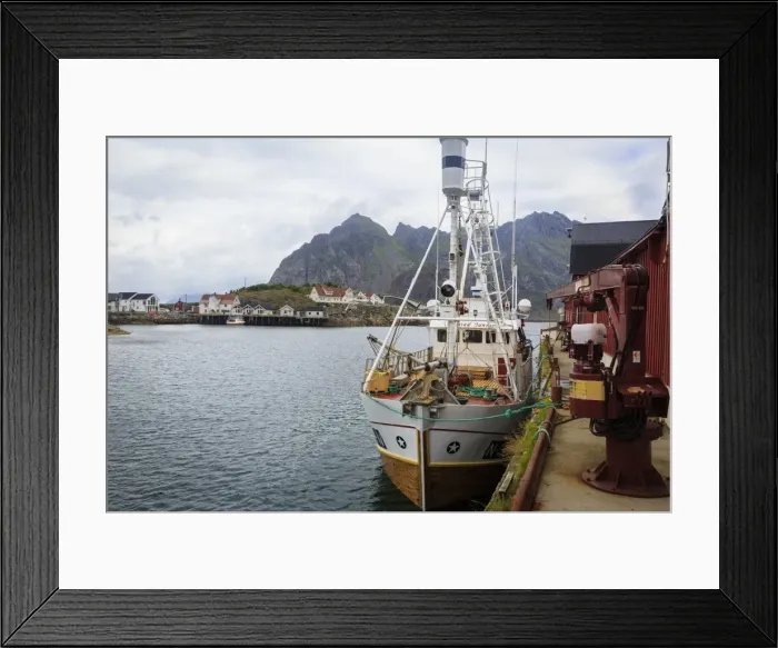 Framed Print : Whale fishing boat, Henningsvaer, Lofoten Islands, Arctic, Norway, Scandinavia, Europe