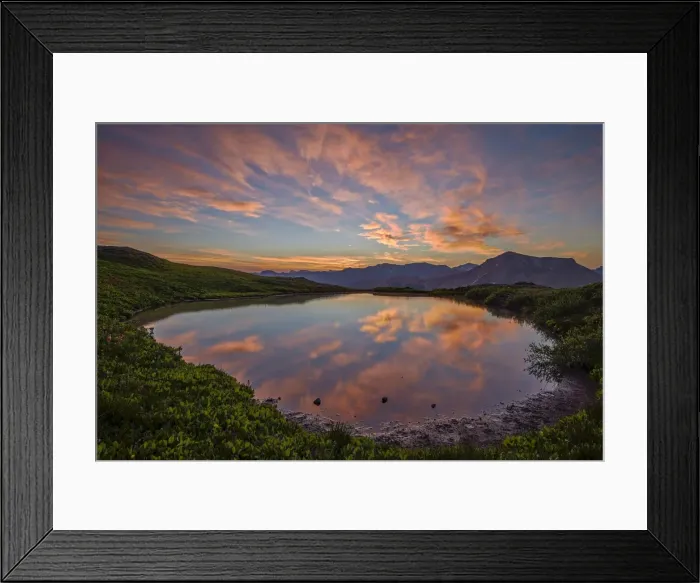Framed Print : Orange clouds at dawn over a tarn, San Juan National Forest, Colorado, United States of America, North America Framed Print : Orange clouds at dawn over a tarn, San Juan National Forest, Colorado, United States of America, North America