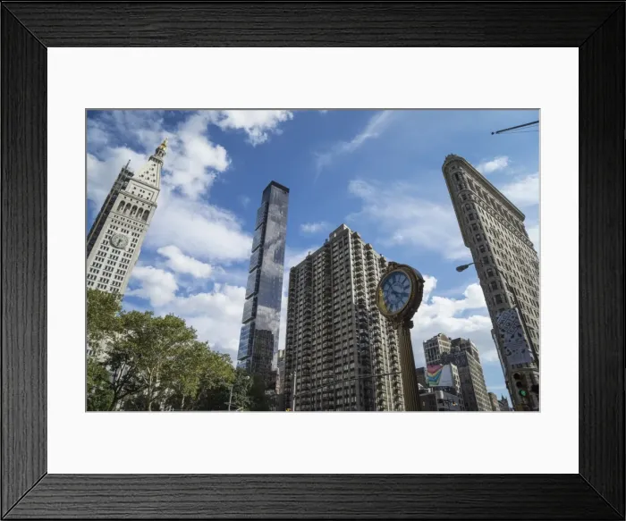 Framed Print : Flat Iron Building and Fifth Avenue Building Clock, Flat Iron District, Manhattan, New York City, New York, United States of America, North America Framed Print : Flat Iron Building and Fifth Avenue Building Clock, Flat Iron District, Manhattan, New York City, New York, United States of America, North America