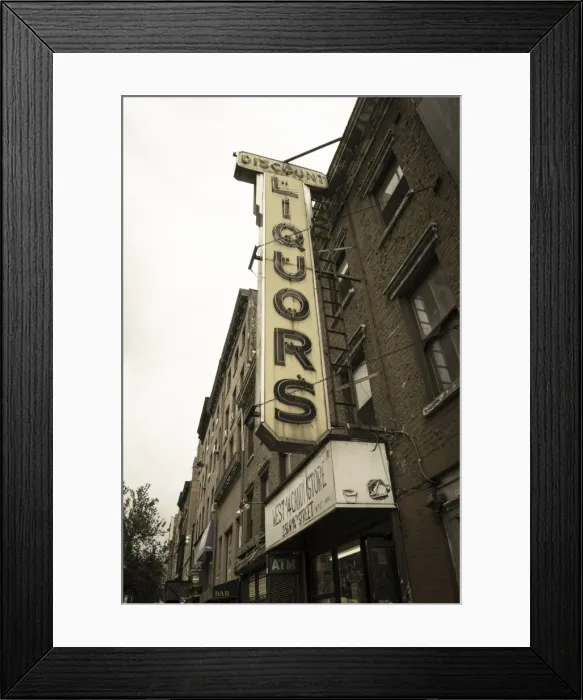 Framed Print : Old liquor store shop front and sign, Chelsea, Manhattan, New York City, New York, United States of America, North America
