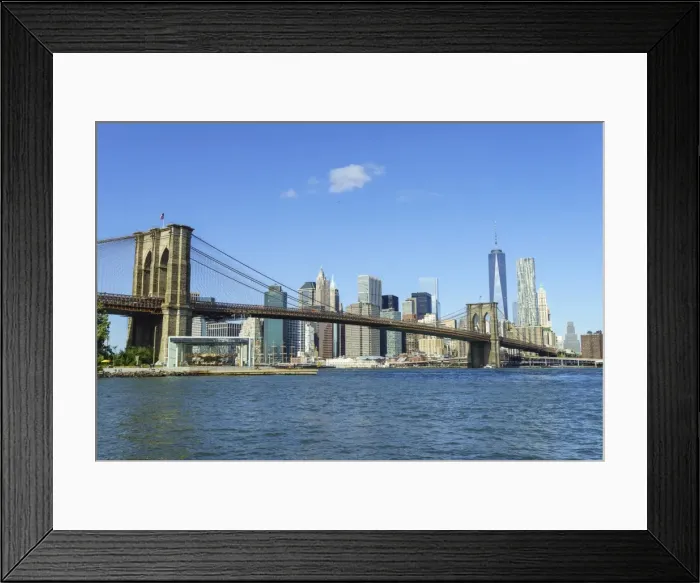 Framed Print : Brooklyn Bridge and Lower Manhattan skyscrapers including One World Trade Center, New York City, New York, United States of America, North America