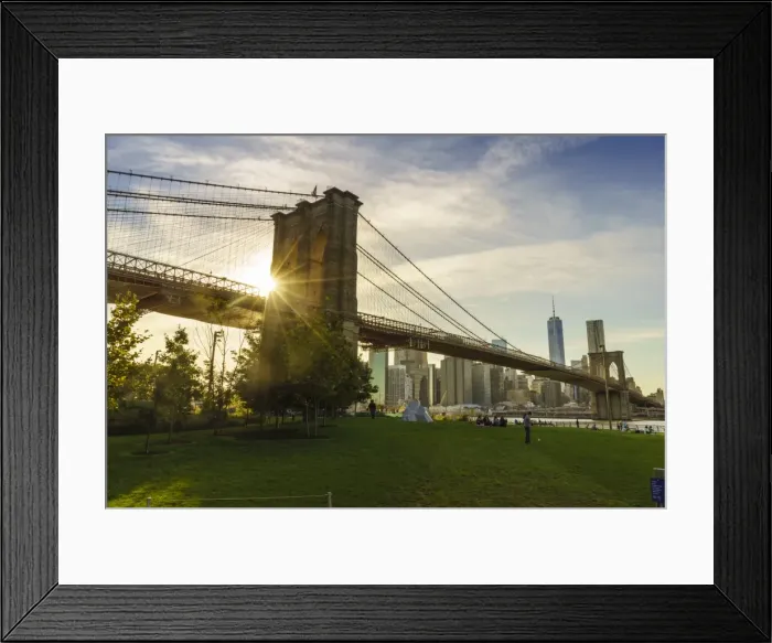 Framed Print : Brooklyn Bridge and Lower Manhattan skyline at sunset, New York City, New York, United States of America, North America Framed Print : Brooklyn Bridge and Lower Manhattan skyline at sunset, New York City, New York, United States of America, North America