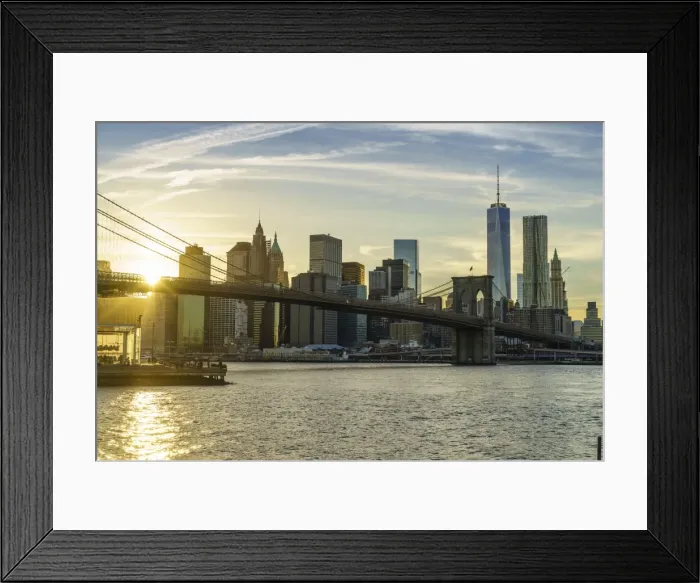 Framed Print : Brooklyn Bridge and Lower Manhattan skyline at sunset, New York City, New York, United States of America, North America Framed Print : Brooklyn Bridge and Lower Manhattan skyline at sunset, New York City, New York, United States of America, North America