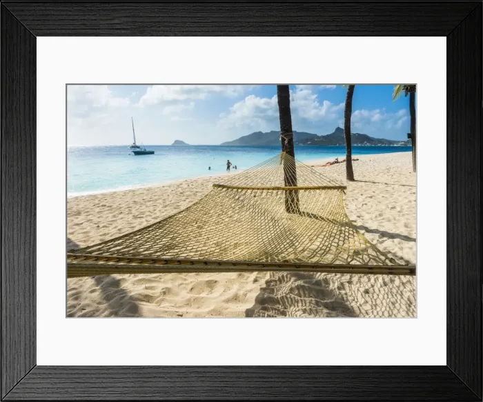 Framed Print : Hammock between two palms on a sandy beach, Palm Island, The Grenadines, St. Vincent and the Grenadines, Windward Islands, West Indies, Caribbean, Central America Framed Print : Hammock between two palms on a sandy beach, Palm Island, The Grenadines, St. Vincent and the Grenadines, Windward Islands, West Indies, Caribbean, Central America