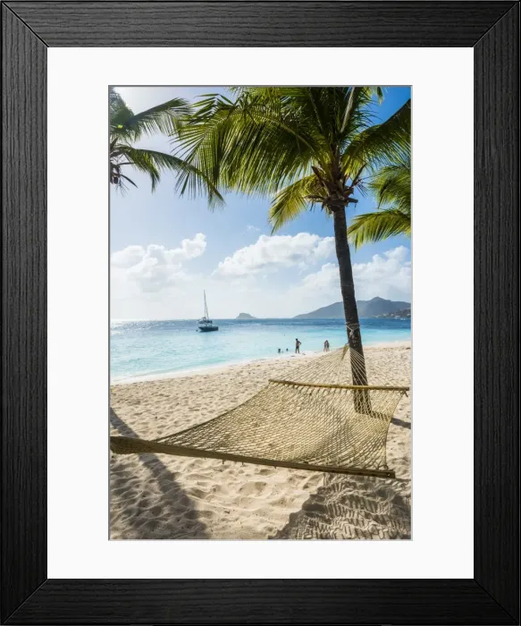 Framed Print : Hammock between two palms on a sandy beach, Palm Island, The Grenadines, St. Vincent and the Grenadines, Windward Islands, West Indies, Caribbean, Central America Framed Print : Hammock between two palms on a sandy beach, Palm Island, The Grenadines, St. Vincent and the Grenadines, Windward Islands, West Indies, Caribbean, Central America