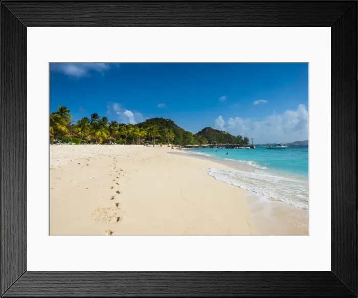 Framed Print : Palm fringed white sand beach on Palm Island, The Grenadines, St. Vincent and the Grenadines, Windward Islands, West Indies, Caribbean, Central America Framed Print : Palm fringed white sand beach on Palm Island, The Grenadines, St. Vincent and the Grenadines, Windward Islands, West Indies, Caribbean, Central America