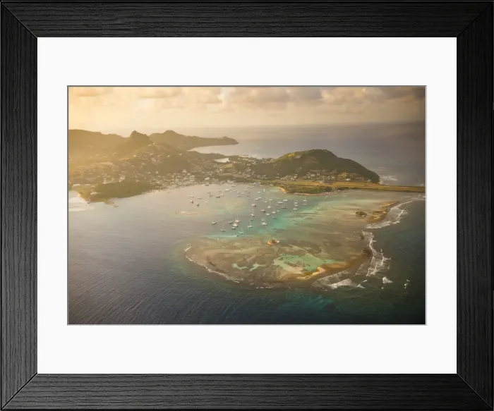 Framed Print : Aerial of Union Island at sunset, The Grenadines, St. Vincent and the Grenadines. Windward Islands, West Indies, Caribbean, Central America Framed Print : Aerial of Union Island at sunset, The Grenadines, St. Vincent and the Grenadines. Windward Islands, West Indies, Caribbean, Central America
