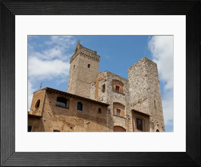 Framed Print : Buildings and towers overlooking Piazza della Cisterna, San Gimignano, UNESCO World Heritage Site, Siena, Tuscany, Italy, Europe