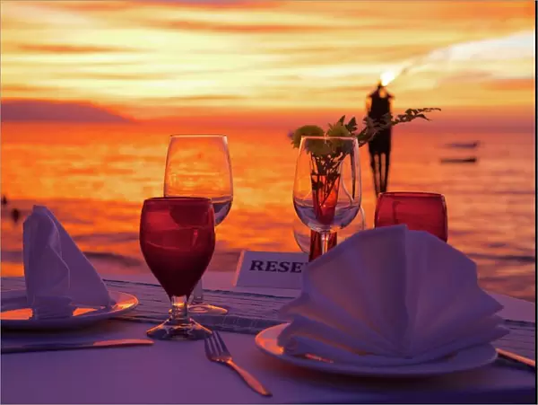 Dinner on the beach in Downtown at sunset, Puerto Vallarta, Jalisco, Mexico, North America