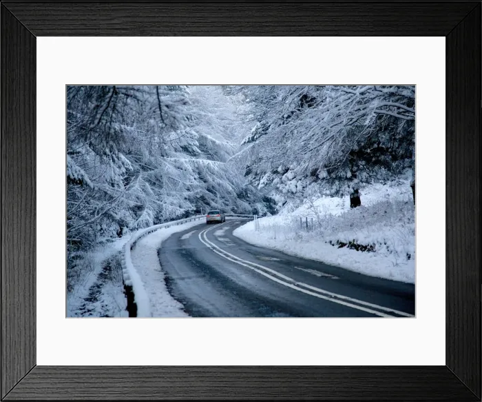 Framed Print : Road in snow, Peak District National Park, Derbyshire, England, United Kingdom, Europe Framed Print : Road in snow, Peak District National Park, Derbyshire, England, United Kingdom, Europe
