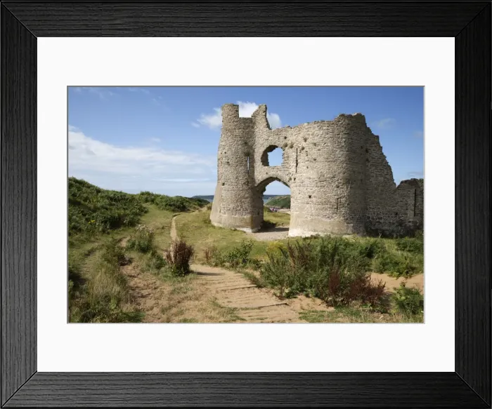Framed Print : Pennard Castle and Three Cliffs Bay, Gower Peninsula, Swansea, West Glamorgan, Wales, United Kingdom, Europe Framed Print : Pennard Castle and Three Cliffs Bay, Gower Peninsula, Swansea, West Glamorgan, Wales, United Kingdom, Europe