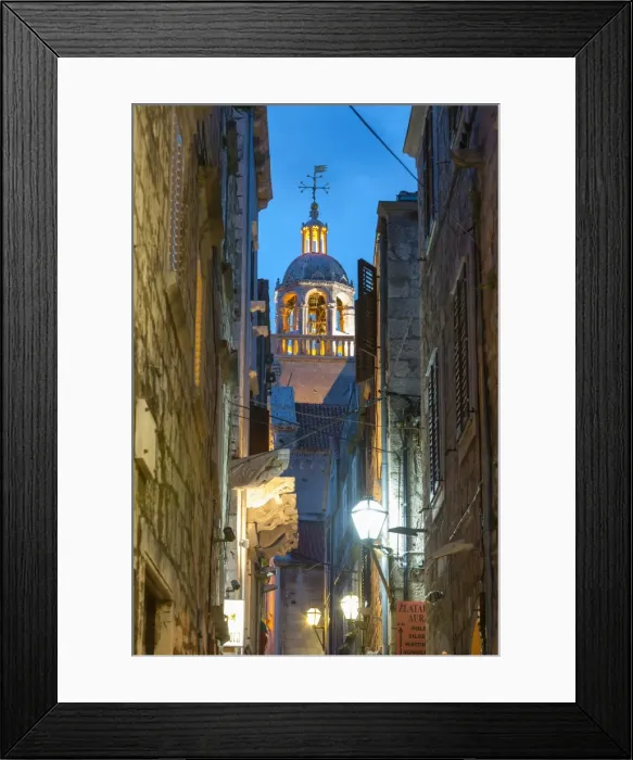 Framed Print : St. Marko Bell Tower illuminated at dusk, Stari Grad (Old Town), Korcula Town, Korcula, Dalmatia, Croatia, Europe Framed Print : St. Marko Bell Tower illuminated at dusk, Stari Grad (Old Town), Korcula Town, Korcula, Dalmatia, Croatia, Europe