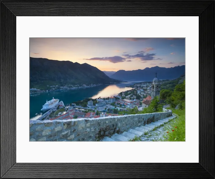Framed Print : Elevated view over Kotors Stari Grad (Old Town) and The Bay of Kotor at sunset, Kotor, UNESCO World Heritage Site, Montenegro, Europe Framed Print : Elevated view over Kotors Stari Grad (Old Town) and The Bay of Kotor at sunset, Kotor, UNESCO World Heritage Site, Montenegro, Europe