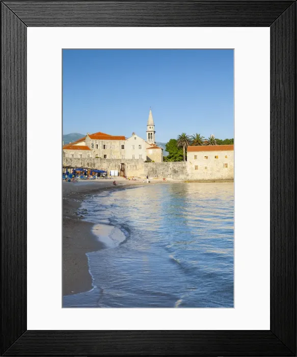 Framed Print : City Beach, Stari Grad (Old Town), Sveti Ivan, Budva, Montenegro, Europe Framed Print : City Beach, Stari Grad (Old Town), Sveti Ivan, Budva, Montenegro, Europe