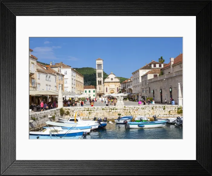 Framed Print : Hvars picturesque harbour, Stari Grad (Old Town), Hvar, Dalmatia, Croatia, Europe