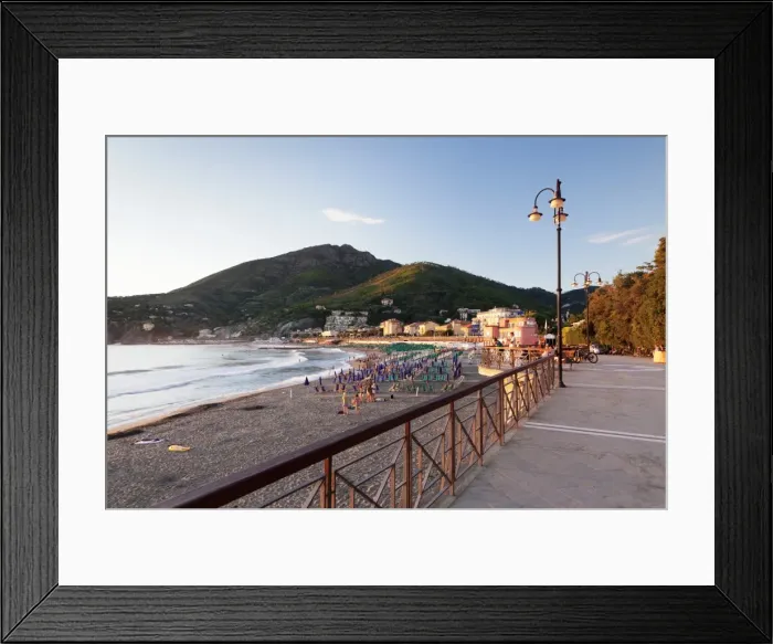 Framed Print : Promenade at the beach of Levanto at sunset, Riviera de Levanto, Cinque Terre, Liguria, Italy, Europe Framed Print : Promenade at the beach of Levanto at sunset, Riviera de Levanto, Cinque Terre, Liguria, Italy, Europe