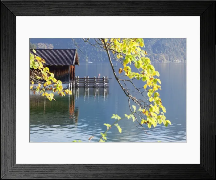Framed Print : Boat house at Walchensee Lake in autumn, Bavarian Alps, Upper Bavaria, Bavaria, Germany, Europe Framed Print : Boat house at Walchensee Lake in autumn, Bavarian Alps, Upper Bavaria, Bavaria, Germany, Europe