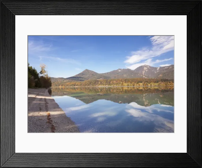 Framed Print : Herzogstand Mountain, Heimgarten Mountain reflecting in Walchnsee Lake in autumn, Bavarian Alps, Upper Bavaria, Bavaria, Germany, Europe Framed Print : Herzogstand Mountain, Heimgarten Mountain reflecting in Walchnsee Lake in autumn, Bavarian Alps, Upper Bavaria, Bavaria, Germany, Europe