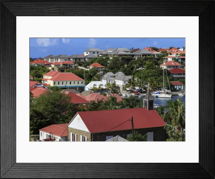 Framed Print : Elevated view of Anglican church and harbour, Gustavia, St. Barthelemy (St. Barts) (St. Barth), West Indies, Caribbean, Central America Framed Print : Elevated view of Anglican church and harbour, Gustavia, St. Barthelemy (St. Barts) (St. Barth), West Indies, Caribbean, Central America