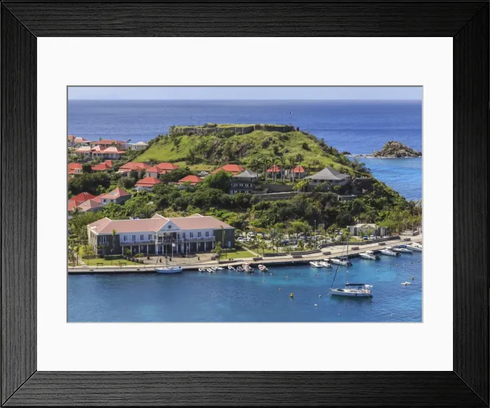 Framed Print : Elevated view, Hotel de la Collectivitie and Fort Oscar from Fort Gustave, Gustavia, St. Barthelemy (St. Barts (St. Barth), West Indies, Caribbean, Central America