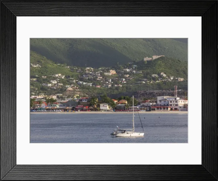 Framed Print : Philipsburg waterfront and beach in the early morning, with yacht, St. Maarten (St. Martin), West Indies, Caribbean, Central America Framed Print : Philipsburg waterfront and beach in the early morning, with yacht, St. Maarten (St. Martin), West Indies, Caribbean, Central America