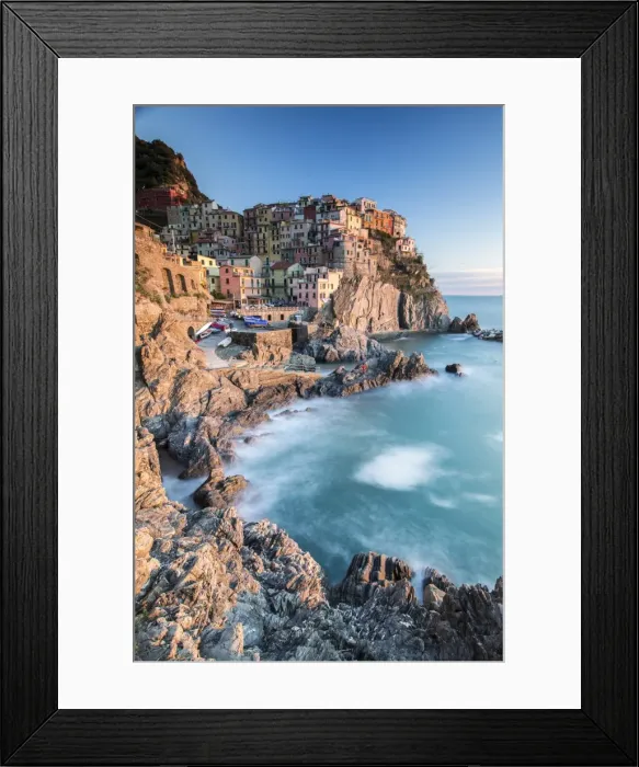 Framed Print : Sunset in the village of Manarola with its pastel coloured houses and its cosy dock, Cinque Terre National Park, UNESCO World Heritage Site, Liguria, Italy, Europe Framed Print : Sunset in the village of Manarola with its pastel coloured houses and its cosy dock, Cinque Terre National Park, UNESCO World Heritage Site, Liguria, Italy, Europe