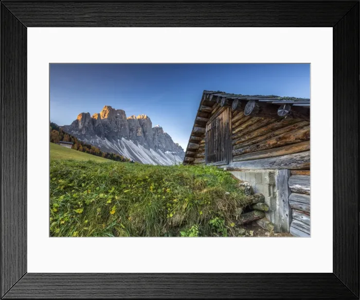 Framed Print : The sunrise over the Odle group from Malga Gampen in the Dolomites, South Tyrol, Italy, Europe Framed Print : The sunrise over the Odle group from Malga Gampen in the Dolomites, South Tyrol, Italy, Europe