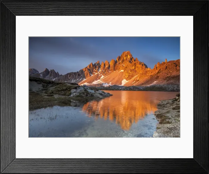 Framed Print : Sunrise at Mount Paterno and Lakes Piani in the Dolomites of Sesto, on the border between Veneto and South Tyrol, Italy, Europe Framed Print : Sunrise at Mount Paterno and Lakes Piani in the Dolomites of Sesto, on the border between Veneto and South Tyrol, Italy, Europe