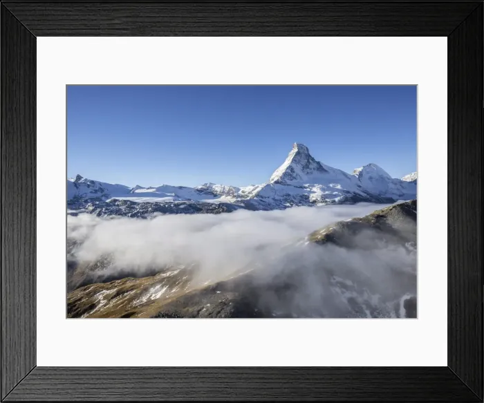 Framed Print : Fog revealing the mountain range surrounding the massif of the Matterhorn, Swiss Canton of Valais, Swiss Alps, Switzerland, Europe Framed Print : Fog revealing the mountain range surrounding the massif of the Matterhorn, Swiss Canton of Valais, Swiss Alps, Switzerland, Europe