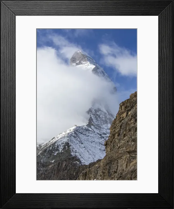Framed Print : The unmistakable profile of the Matterhorn hidden by some fog, Swiss Canton of Valais, Swiss Alps, Switzerland, Europe Framed Print : The unmistakable profile of the Matterhorn hidden by some fog, Swiss Canton of Valais, Swiss Alps, Switzerland, Europe