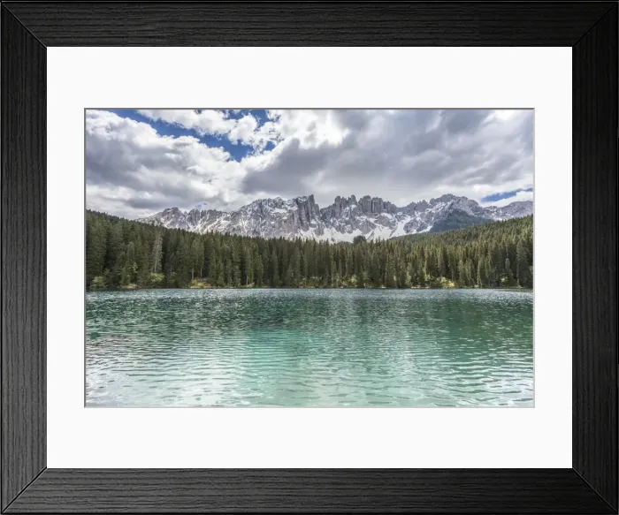 Framed Print : The still deep water of Lake Carezza surrounded by the picturesque frame of the Dolomites, in the Eggental in South Tyrol, Trentinto-Alto Adige, Italy, Europe Framed Print : The still deep water of Lake Carezza surrounded by the picturesque frame of the Dolomites, in the Eggental in South Tyrol, Trentinto-Alto Adige, Italy, Europe