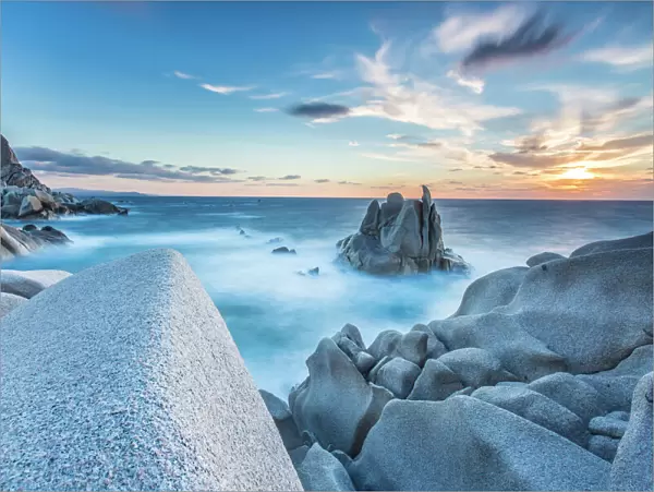 Waves on the smooth rocks of the Capo Testa Peninsula, by Santa Teresa di Gallura, Sardinia, Italy, Mediterranean, Europe