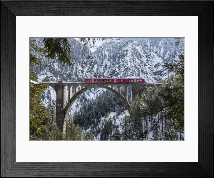 Framed Print : The Bernina Express crossing the Wiesen Viaduct in the Canton of Graubunden, Switzerland, Europe Framed Print : The Bernina Express crossing the Wiesen Viaduct in the Canton of Graubunden, Switzerland, Europe